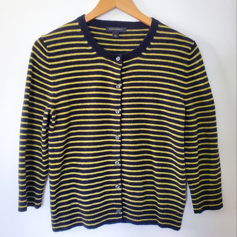 Banana Republic Blue & Yellow Wool Cardigan Sweater (M)